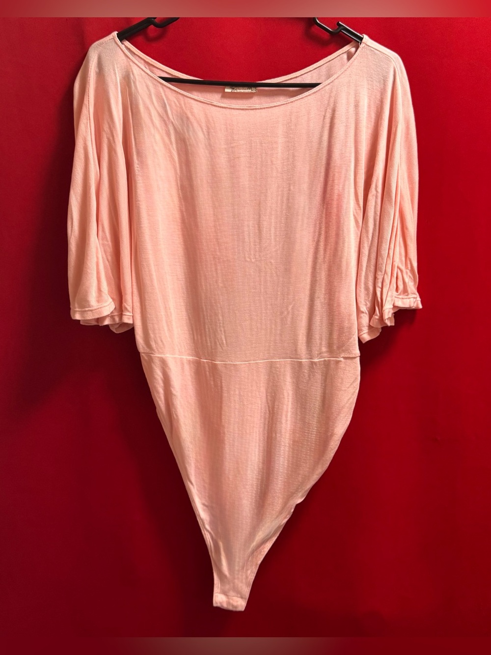 #653- Intimately Free People Soft Blush Boatneck Dolman Bodysuit Size Medium